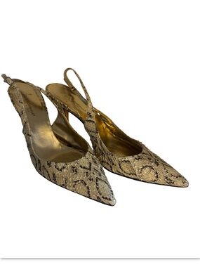 Dolce & Gabbana Beige Snake-Print Slingback Heels